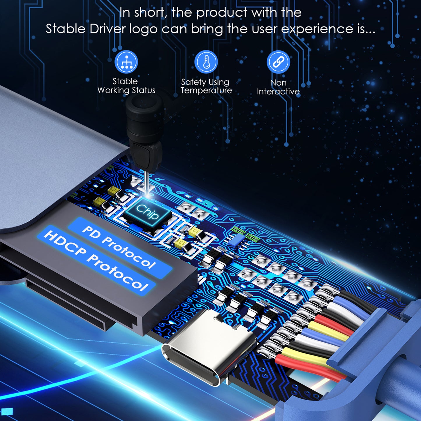 Uniqkart CE18HCR Cloud Ala Series Portable USB Hub Adapter Type-C Docking Station with USB+HD 4K / 30Hz+SD / TF+PD 100W - Blue