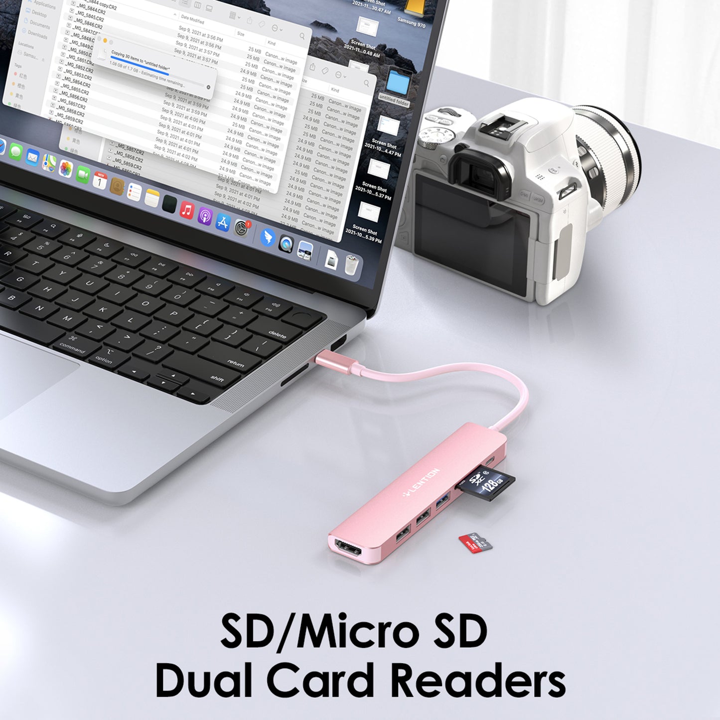 Uniqkart CE18HCR Cloud Ala Series Portable USB Hub Adapter Type-C Docking Station with USB+HD 4K / 30Hz+SD / TF+PD 100W - Rose Gold