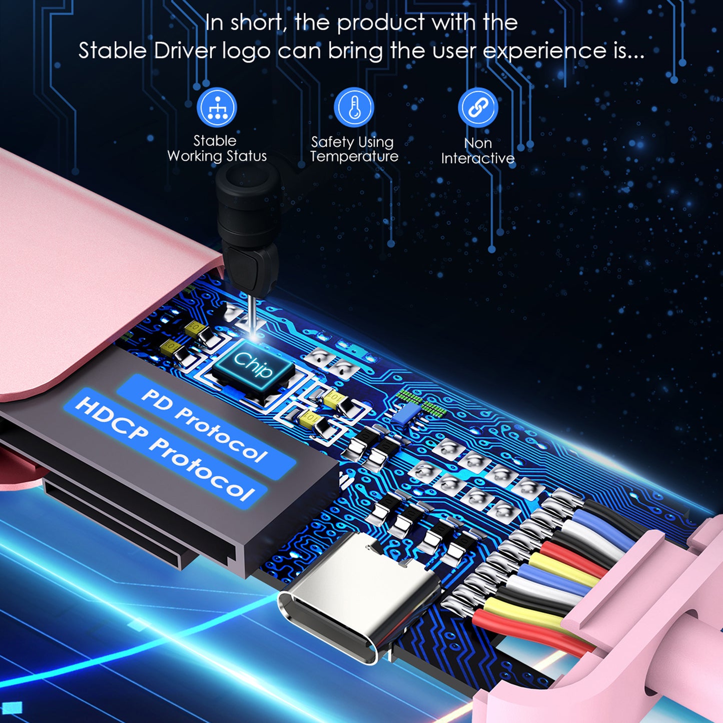 Uniqkart CE18HCR Cloud Ala Series Portable USB Hub Adapter Type-C Docking Station with USB+HD 4K / 30Hz+SD / TF+PD 100W - Rose Gold