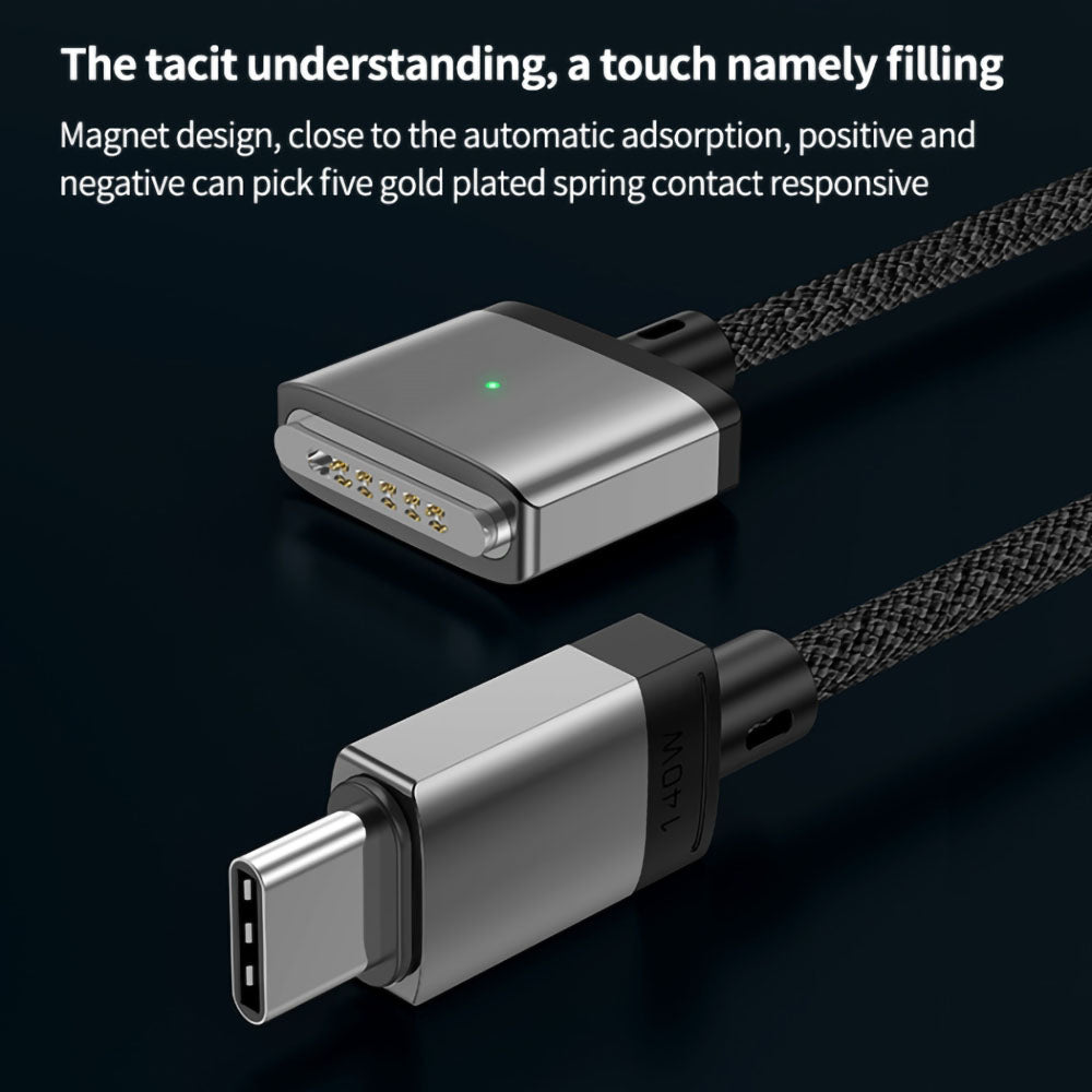 2m PD 140W Compatible with MagSafe 3 Nylon Braided USB-C to Magnetic Charging Cable for MacBook - Grey