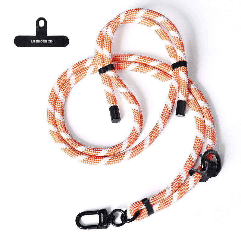 160cm Cell Phone Lanyard Crossbody Phone Neck Shoulder Strap Adjustable Polyester Rope with Patch - White+Orange
