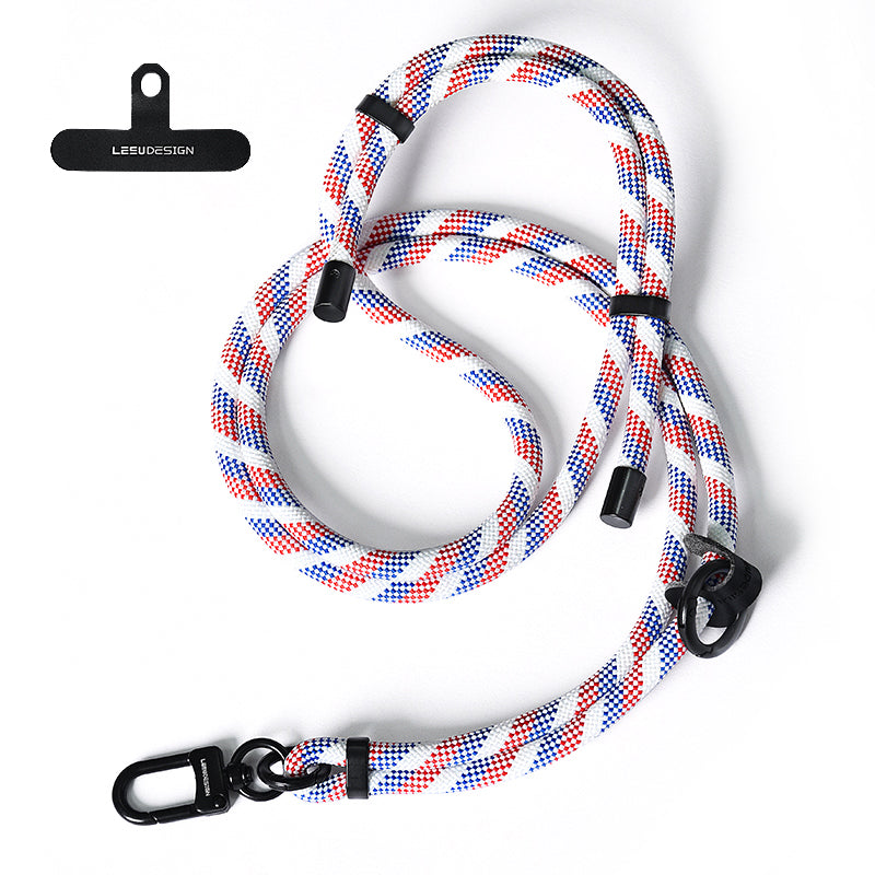160cm Cell Phone Lanyard Crossbody Phone Neck Shoulder Strap Adjustable Polyester Rope with Patch - Red+Blue+White