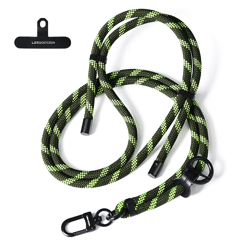 160cm Cell Phone Lanyard Crossbody Phone Neck Shoulder Strap Adjustable Polyester Rope with Patch - Black+Green