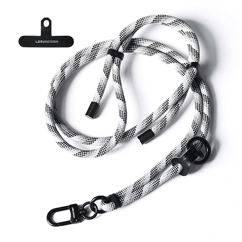 160cm Cell Phone Lanyard Crossbody Phone Neck Shoulder Strap Adjustable Polyester Rope with Patch - Black+White