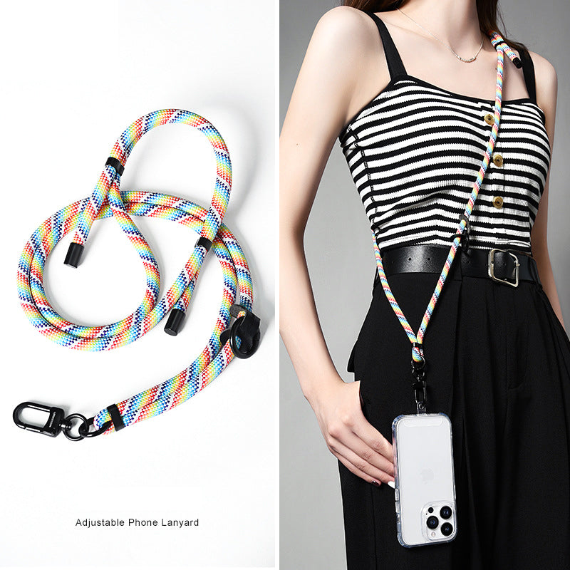 160cm Cell Phone Lanyard Crossbody Phone Neck Shoulder Strap Adjustable Polyester Rope with Patch - Black+White