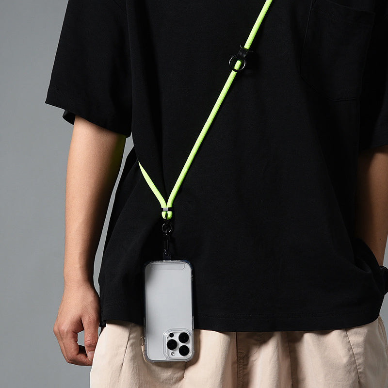 160cm Cell Phone Lanyard Crossbody Phone Neck Shoulder Strap Adjustable Polyester Rope with Patch - Black+White