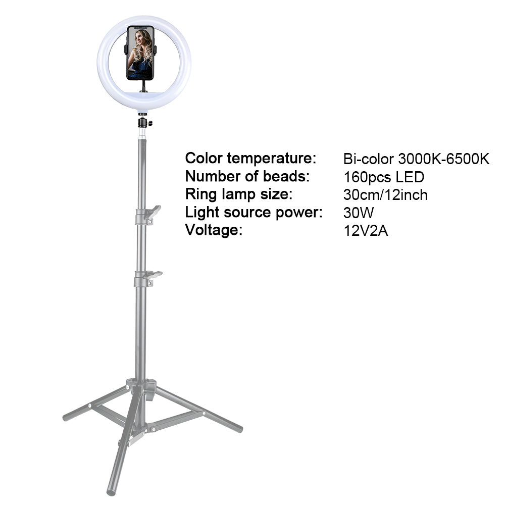 YQ-320A 12" 30W Dimmable LED Ring Light with Remote Control and Touch Key - US Plug
