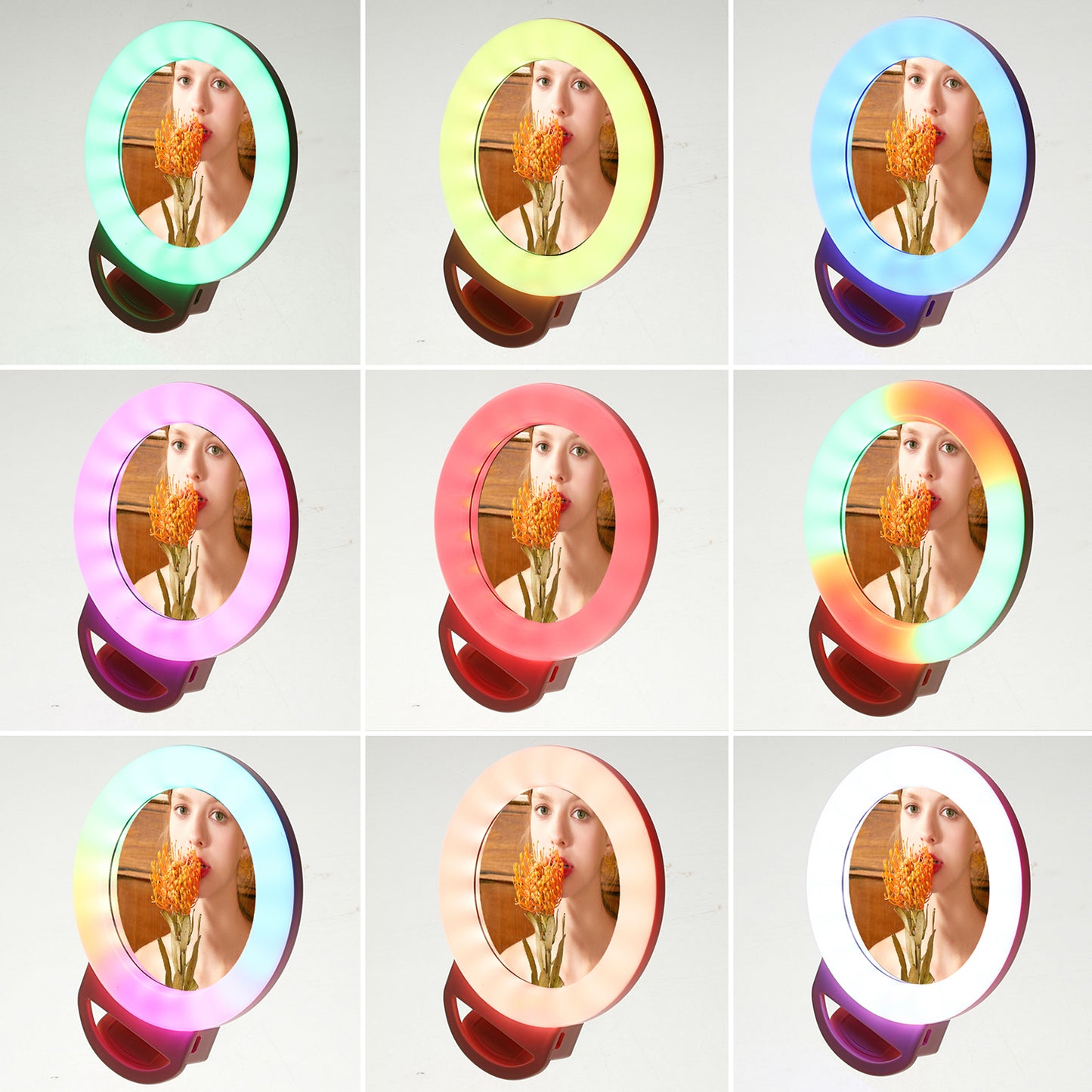 AL-20 Clip-on RGB LED Fill Ring Light with Mirror for Selfie Makeup Live Broadcast - Pink