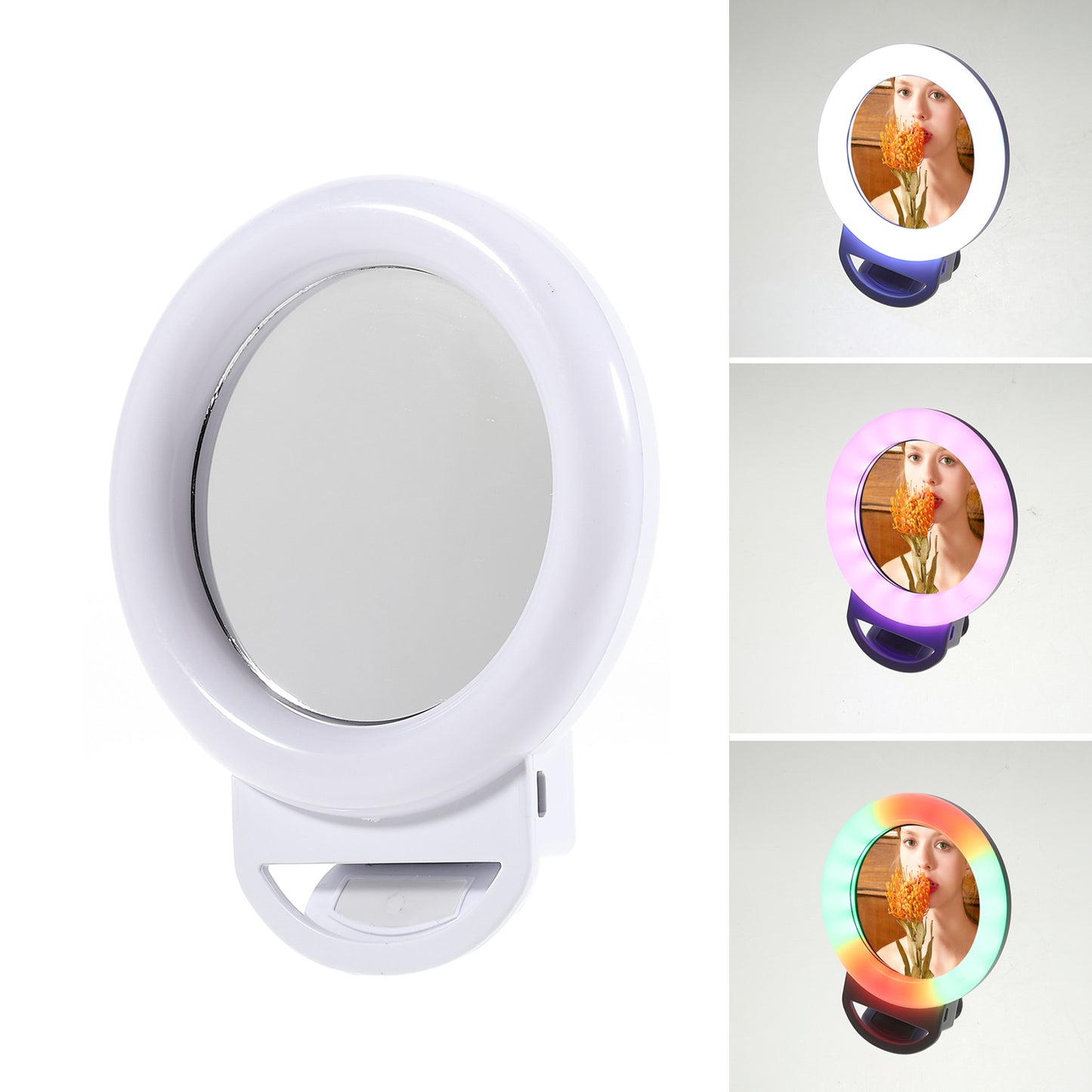 AL-20 Clip-on RGB LED Fill Ring Light with Mirror for Selfie Makeup Live Broadcast - White