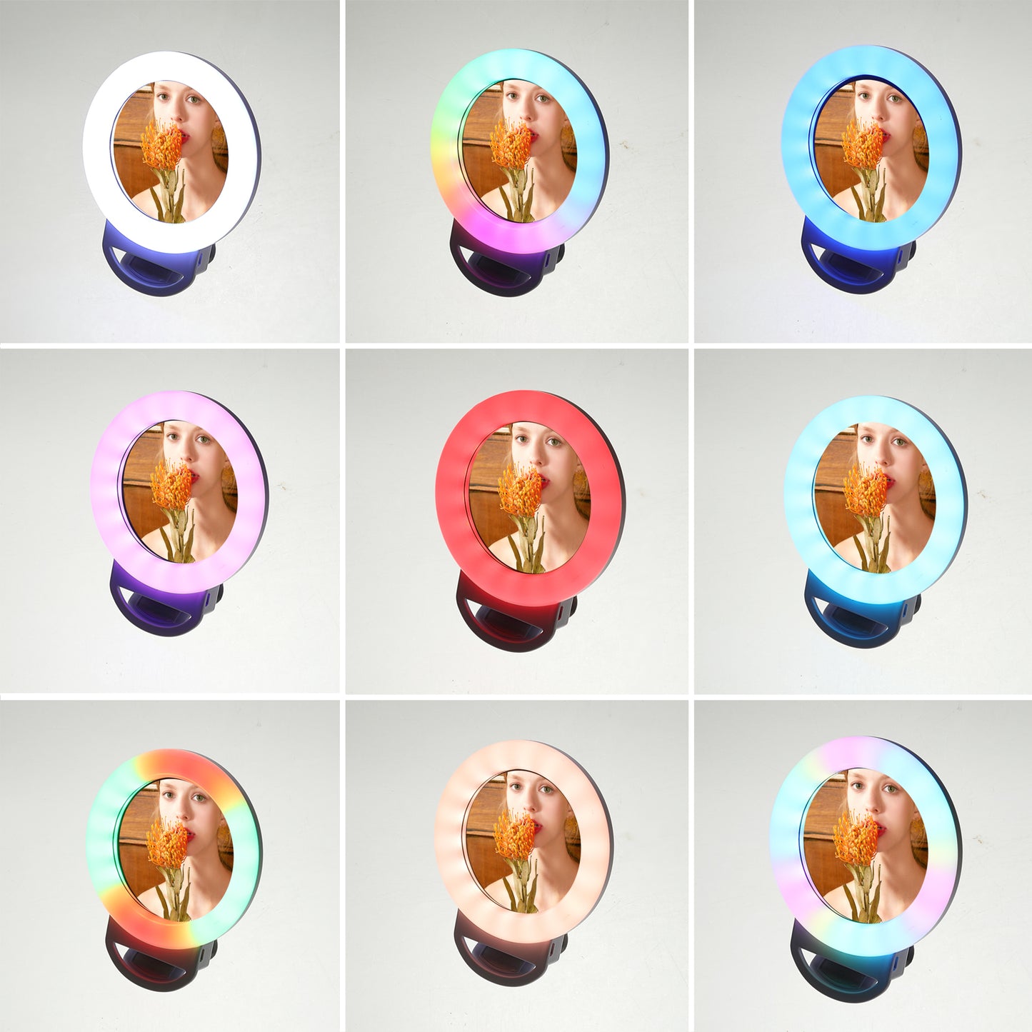 AL-20 Clip-on RGB LED Fill Ring Light with Mirror for Selfie Makeup Live Broadcast - White