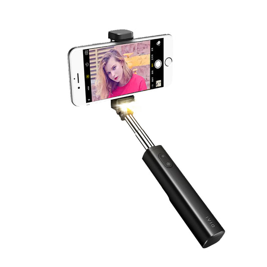 DIVI Wireless Bluetooth Selfie Stick Mini Self Timer with Fill Light - Black