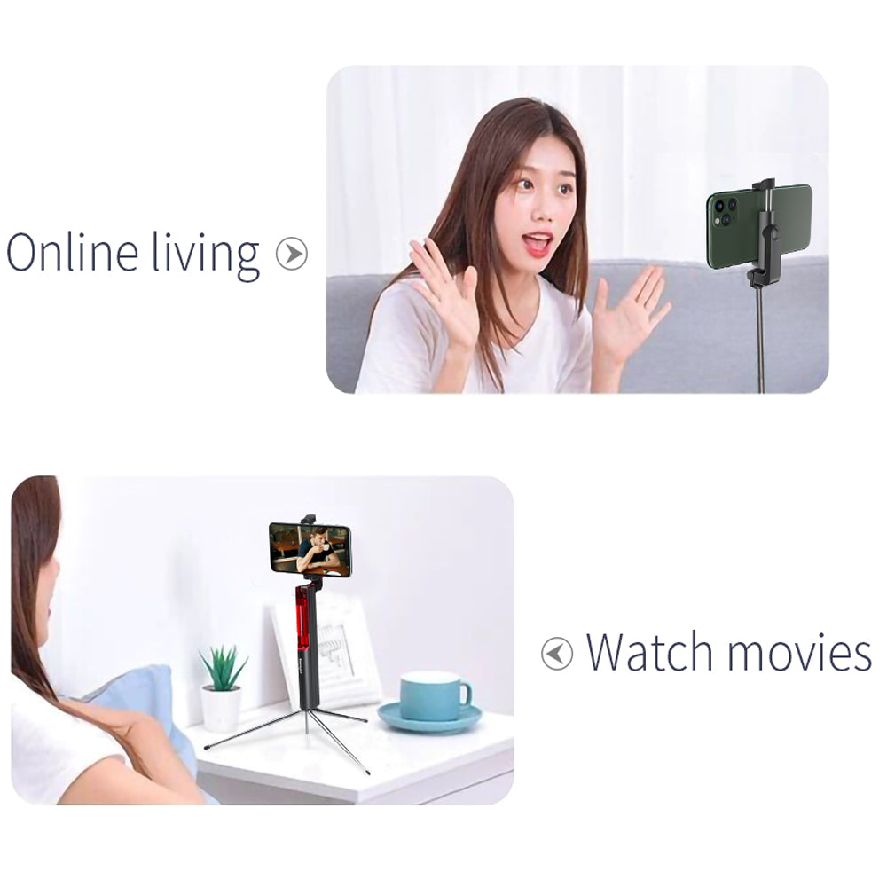 Essager Telescopic Selfie Stick Tripod with Bluetooth Remote Control for iPhone Samsung Huawei - Red