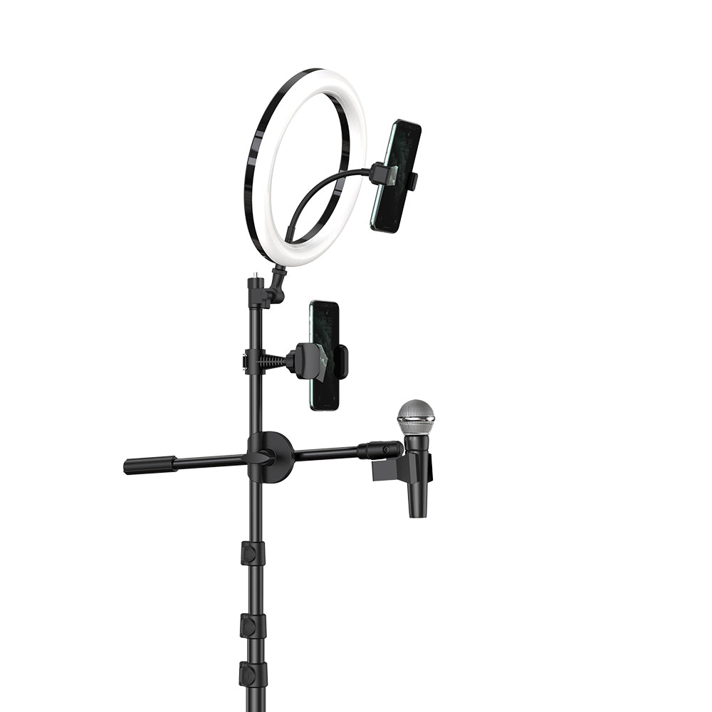 MCDODO TB-7980 Extendable Phone Tripod Stand Selfie Ring Light with Microphone Holder for Live Video - Black
