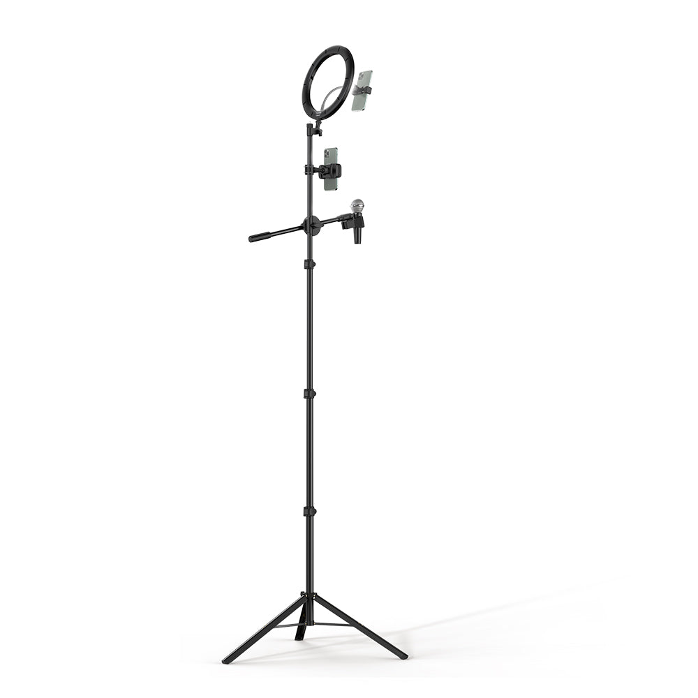 MCDODO TB-7980 Extendable Phone Tripod Stand Selfie Ring Light with Microphone Holder for Live Video - Black