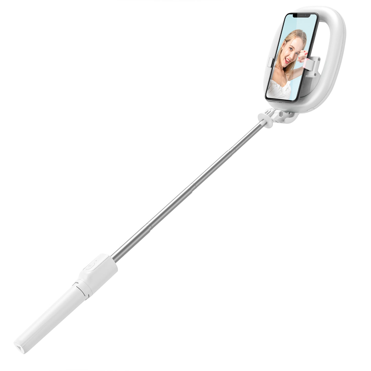 R10 Bluetooth Selfie Stick with Light Portable Adjustable Phone Tripod Stand for Live Streaming - White
