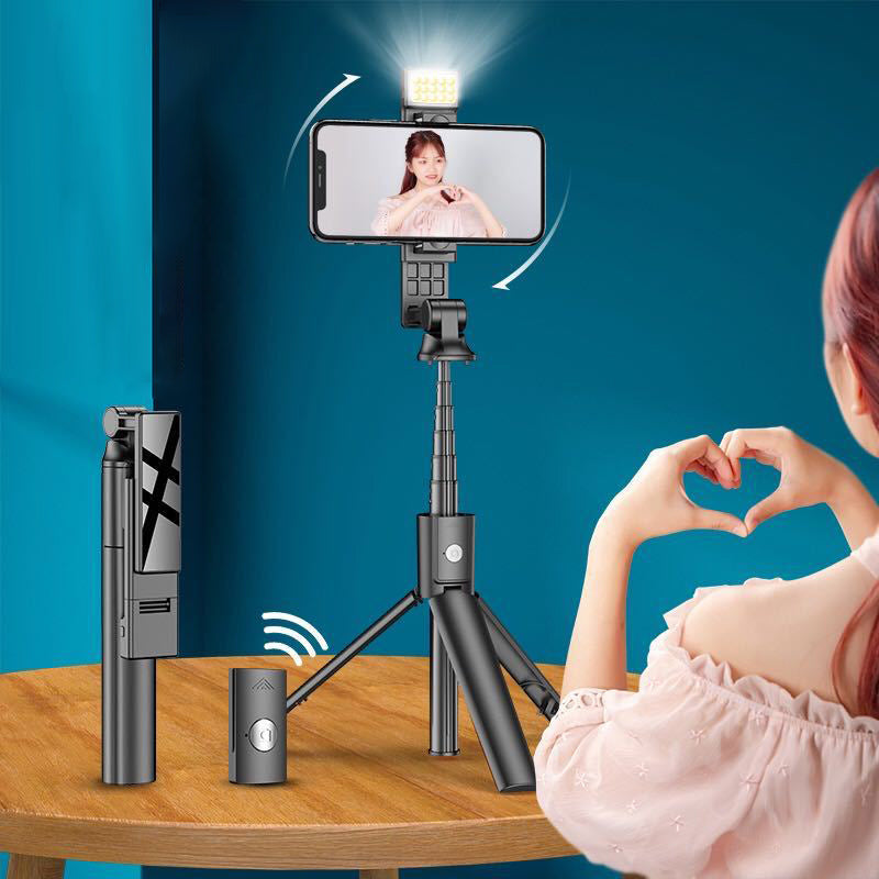 K22-S Bluetooth Multi-function Selfie Stick Live Stream Selfie Phone Holder Aluminum Alloy Telescopic Tripod with Fill Light