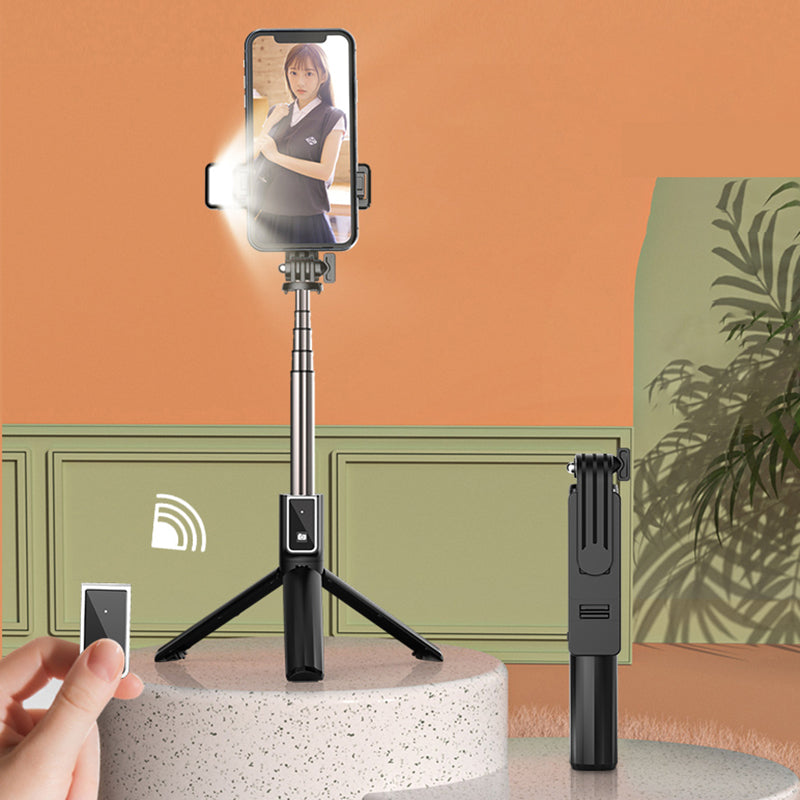 P40L-1 Retractable Bluetooth Remote Control Tripod Selfie Stick with Fill Light for Live Broadcast