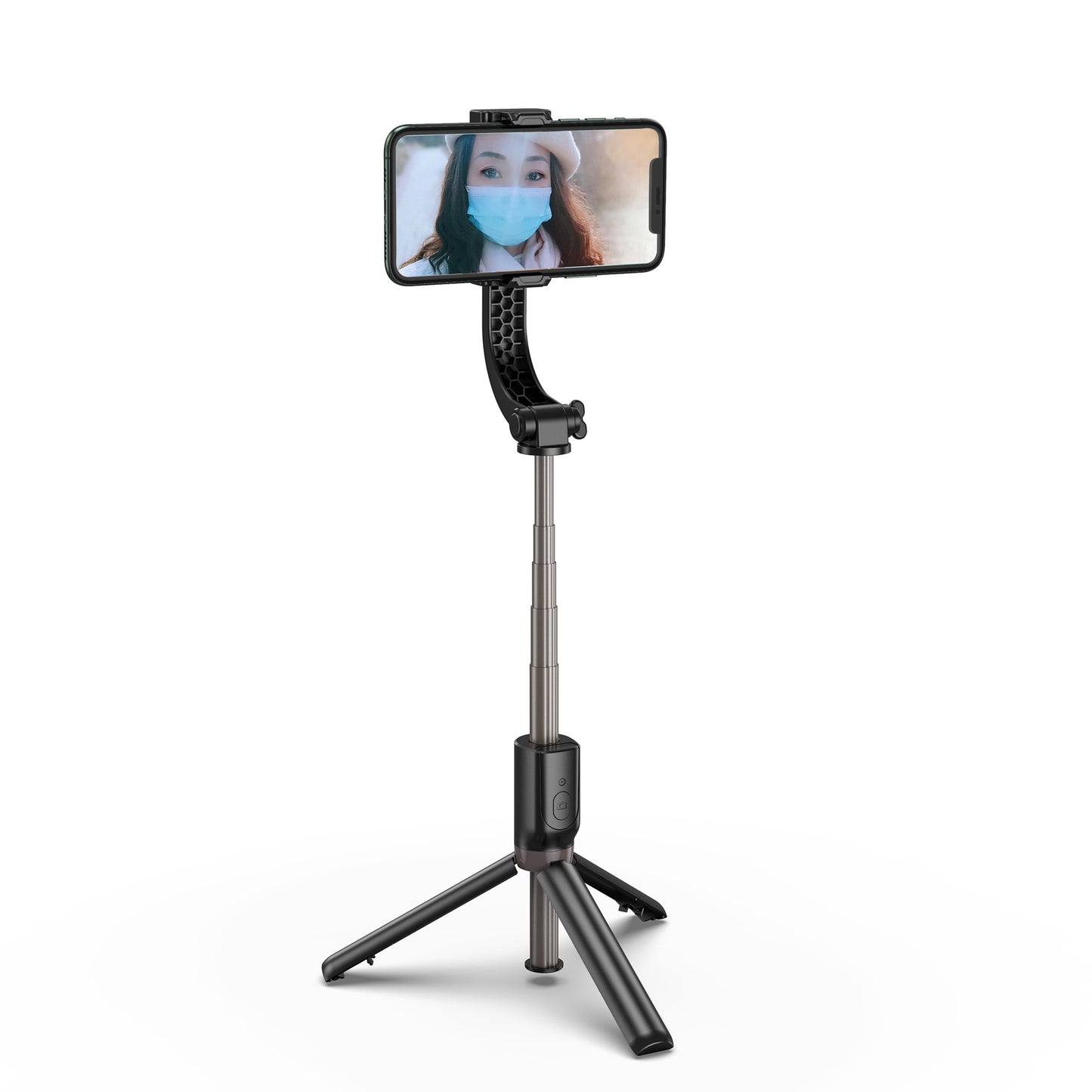 R15 Folding Anti-shake Mobile Phone Selfie Stick Stabilizer Adjustable Tripod Stand for iOS Android - Black