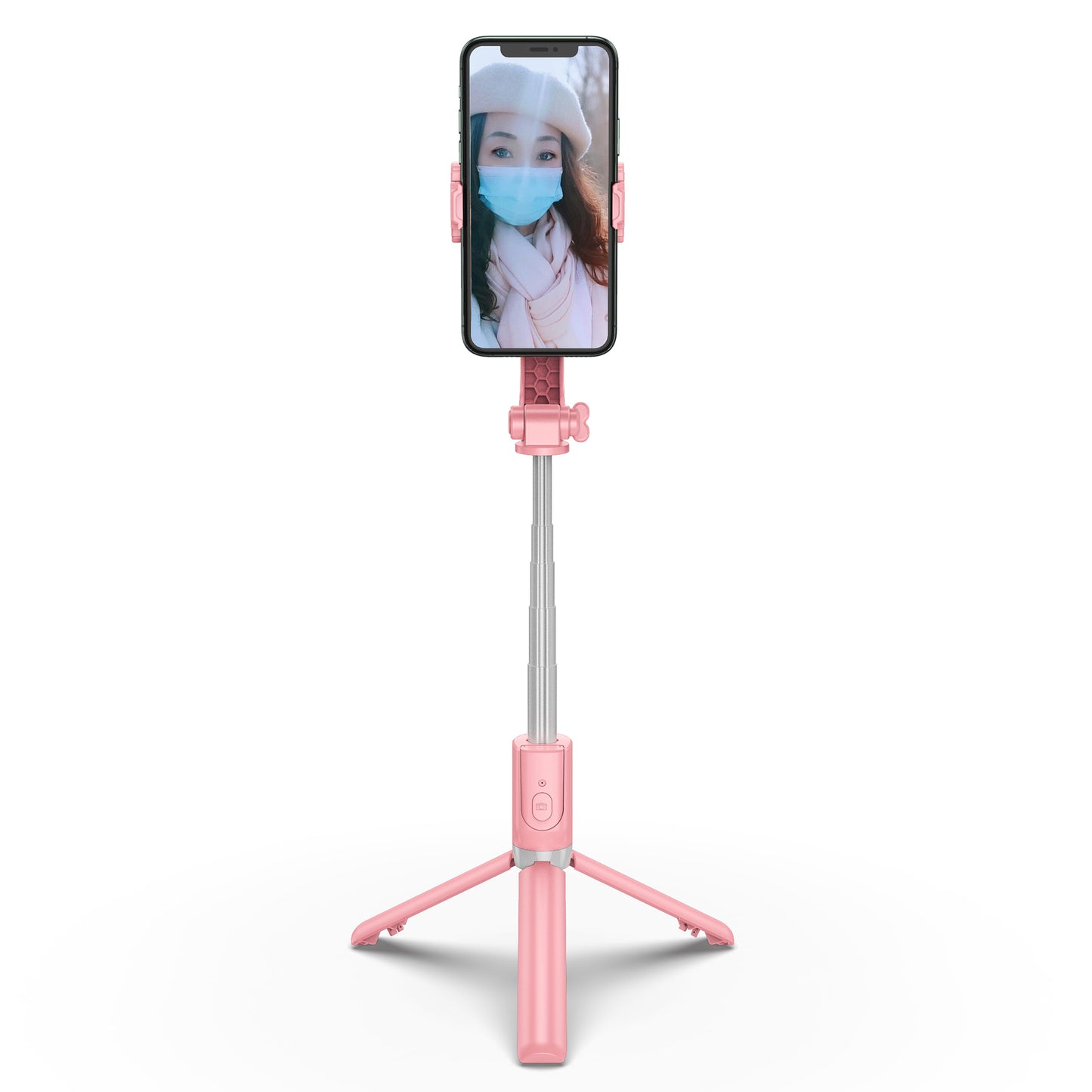 R15 Folding Anti-shake Mobile Phone Selfie Stick Stabilizer Adjustable Tripod Stand for iOS Android - Pink