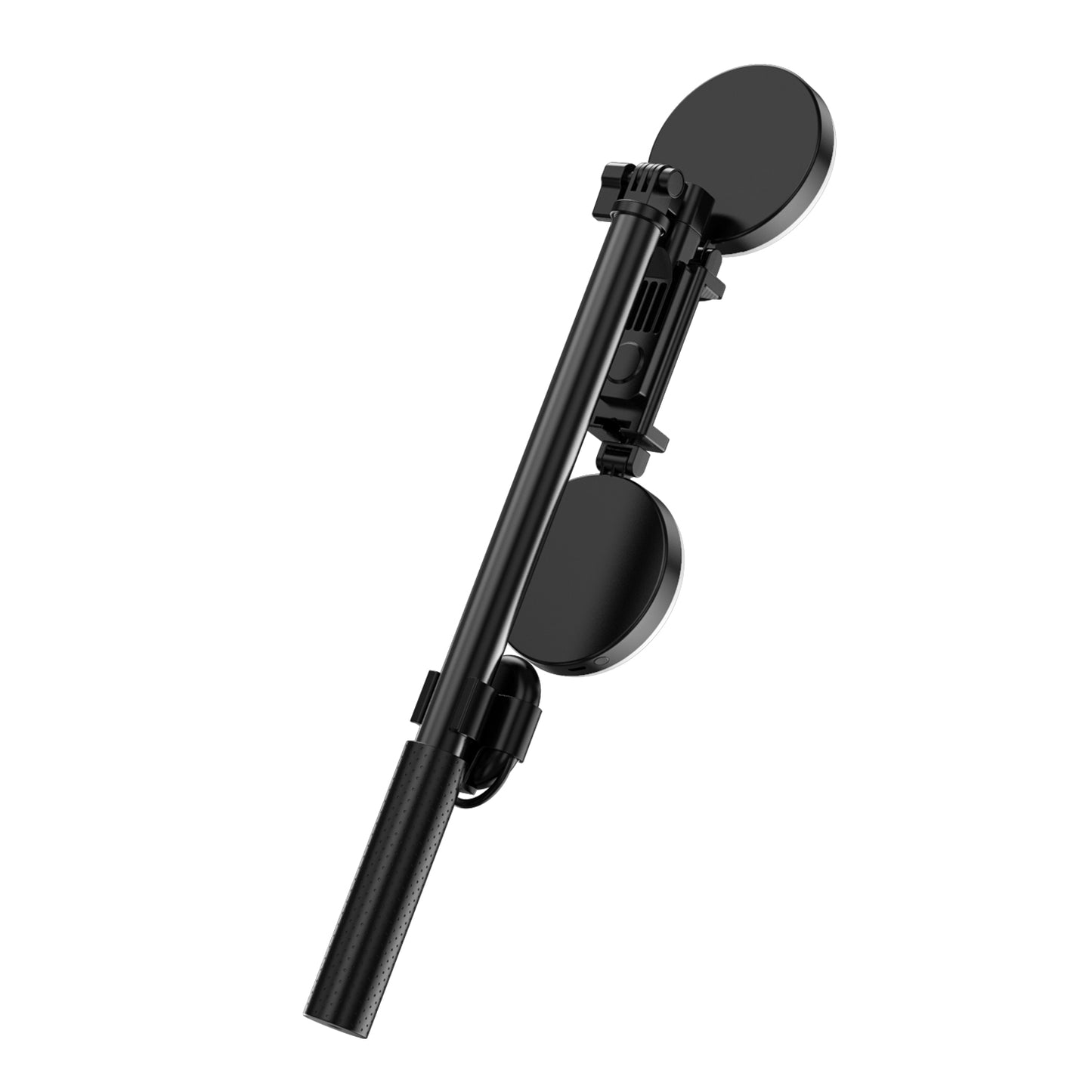 R13 2-in-1 Extendable Bluetooth Selfie Stick Phone Tripod Stand with Double Ring Light Makeup Mirror - Black