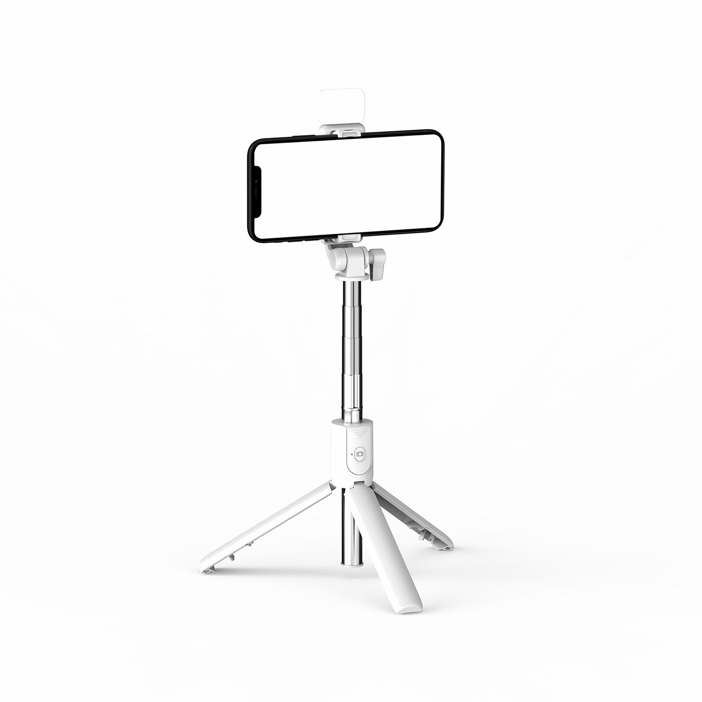 R1S Bluetooth Remote Control 360 Degree Rotation Folding Telescopic Selfie Stick Tripod with Fill Light - White
