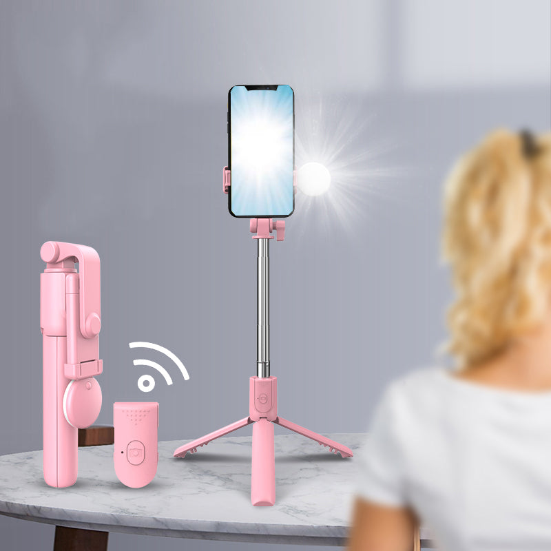 R1Xpro Self-timer Lever with Double 20 Bright LED Beads Round Fill Light - Pink