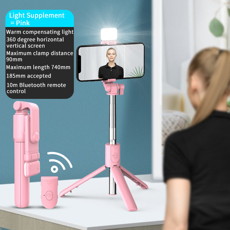 R1Spro Double LED Square Fill Lamp Self-timer Rod - Pink