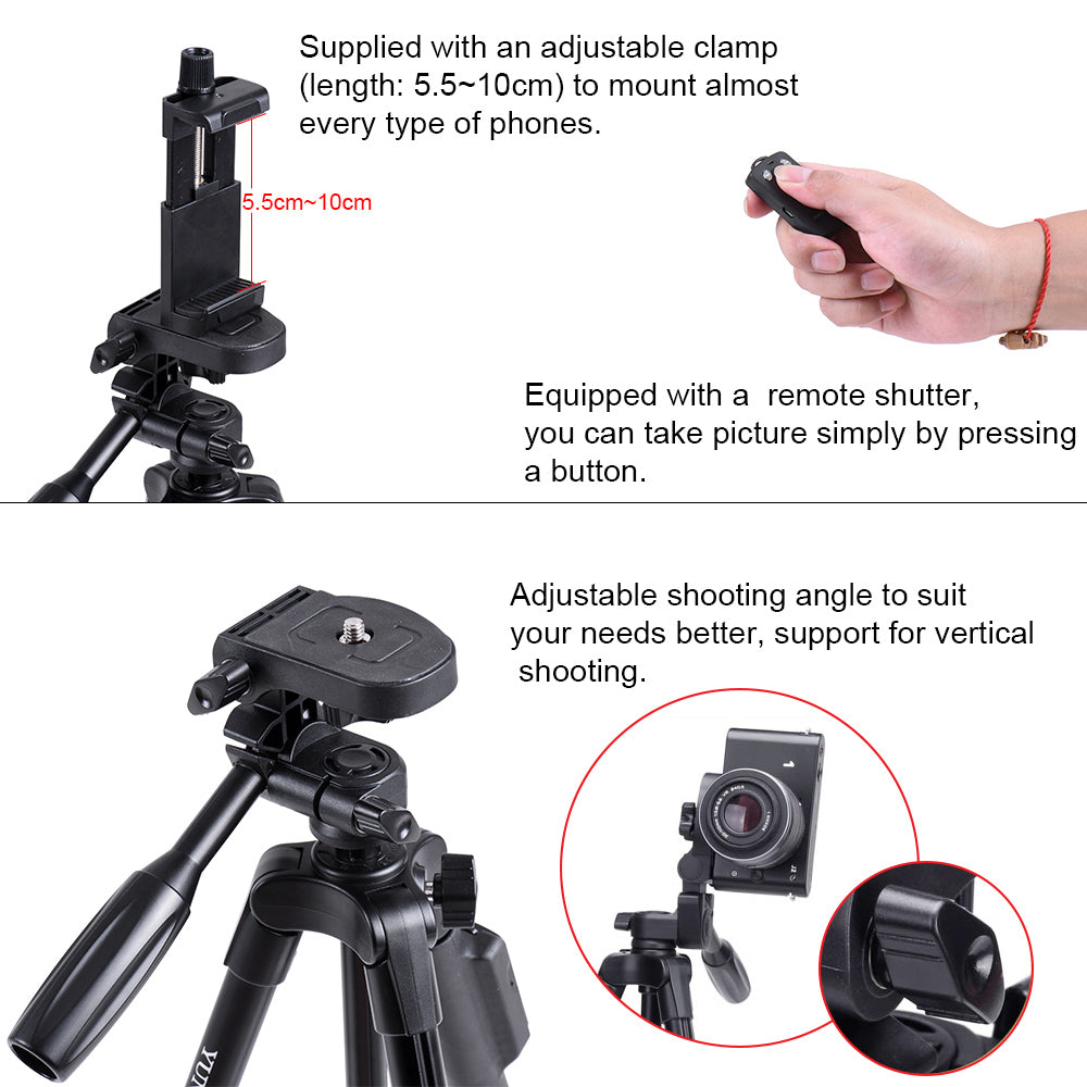 YUNTENG 5208 Professional Tripod Stand with Bluetooth Remote for DSLR SLR Camera Phone