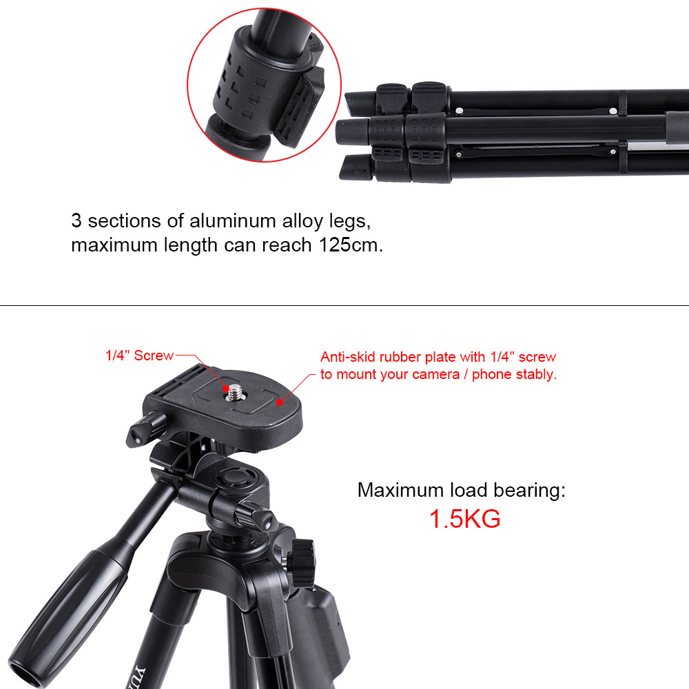 YUNTENG 5208 Professional Tripod Stand with Bluetooth Remote for DSLR SLR Camera Phone