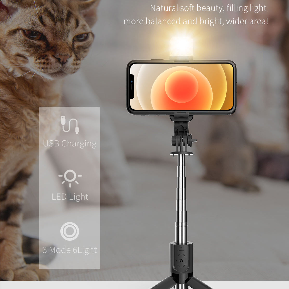 L11S Mini Wireless Bluetooth Selfie Stick Foldable Tripod Monopod with Fill Light Remote Shutter for Smart Phone