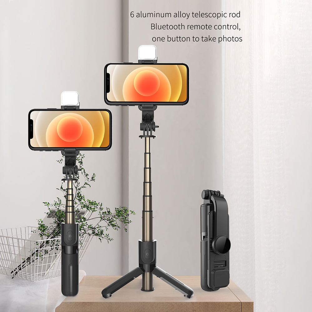 L10S 2 in 1 Wireless Bluetooth Selfie Stick Telescopic Monopod Foldable Tripod with Fill Light for Smart Phone
