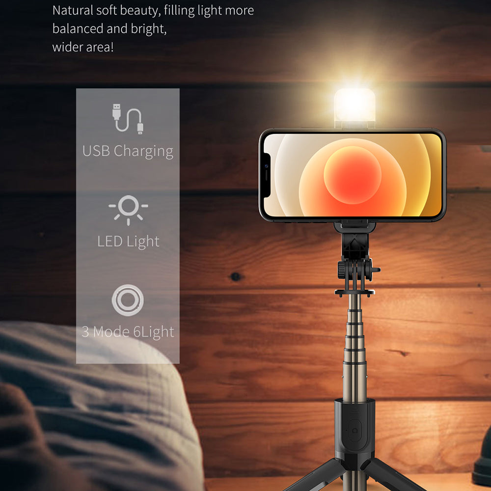 L10S 2 in 1 Wireless Bluetooth Selfie Stick Telescopic Monopod Foldable Tripod with Fill Light for Smart Phone