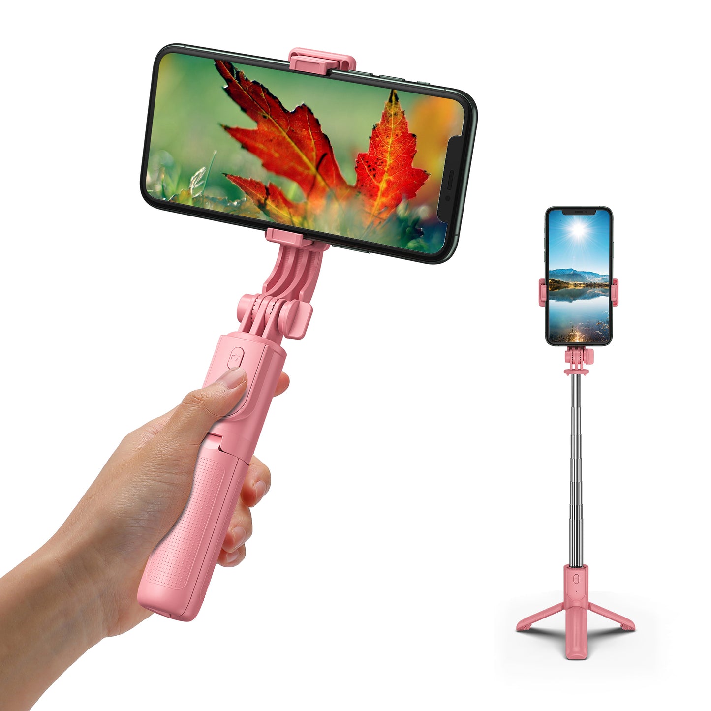 H8 3 in 1 Selfie Stick Phone Tripod Extendable Monopod with Bluetooth Remote for Smartphone Selfie Stick - Pink