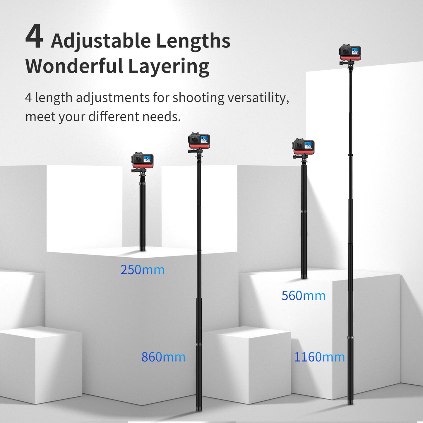 Uniqkart TE-MNP-117 1.16m Carbon Fiber Selfie Stick Adjustable Length Monopod with 1/4 Screw Hole for Phone Action Camera