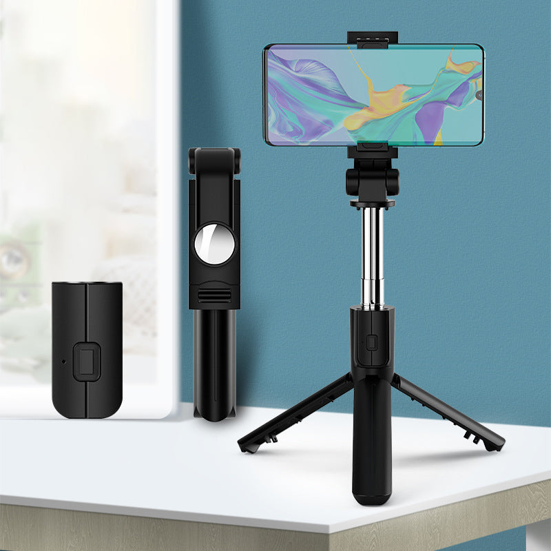 A02 Extendable Tripod Stand with Remote Control Portable Folding Bluetooth Monopod Selfie Stick, Black