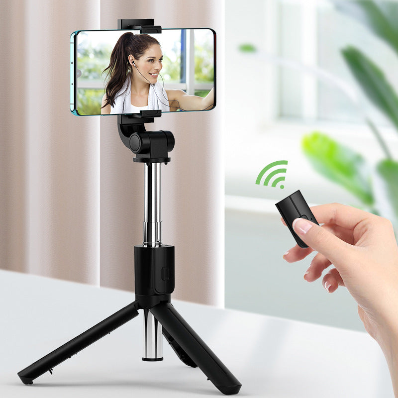 A02 Extendable Tripod Stand with Remote Control Portable Folding Bluetooth Monopod Selfie Stick, Black