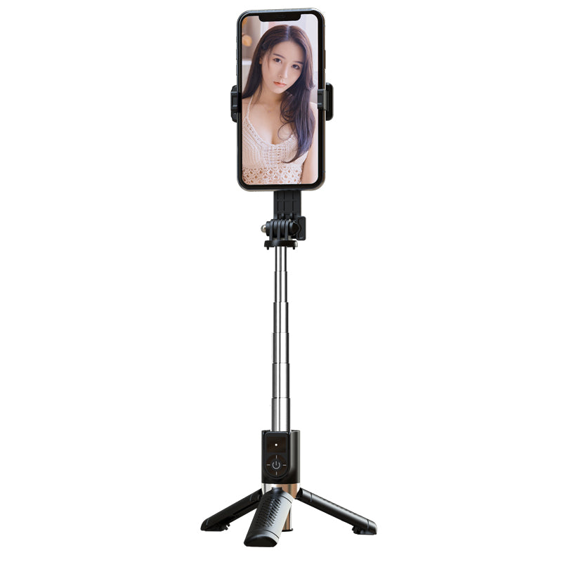 P08-mini Extendable Bluetooth Monopod Selfie Stick Tripod Stand with Remote Control - Black