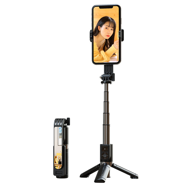 P09-mini Aluminum Alloy Extendable Bluetooth Monopod Selfie Stick Tripod Stand with Shutter Remote - Black