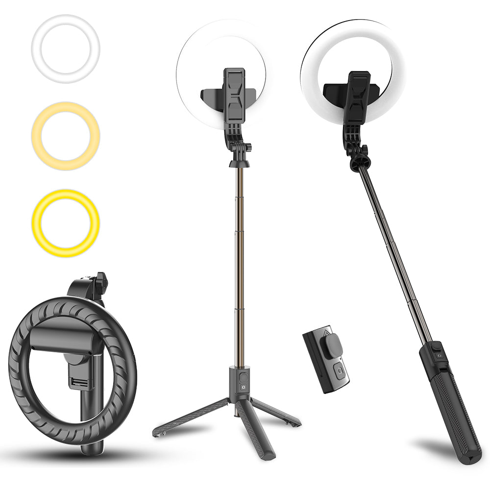 V02S 5inch Detachable Ring Light with Aluminum Alloy Monopod Tripod Stand and Bluetooth Remote