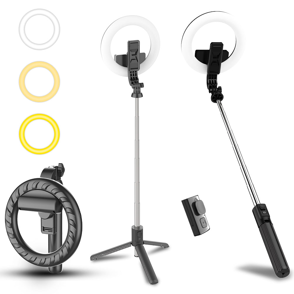 V01S 5inch Detachable Ring Light with Stainless Steel Folding Tripod Selfie Stick and Bluetooth Remote