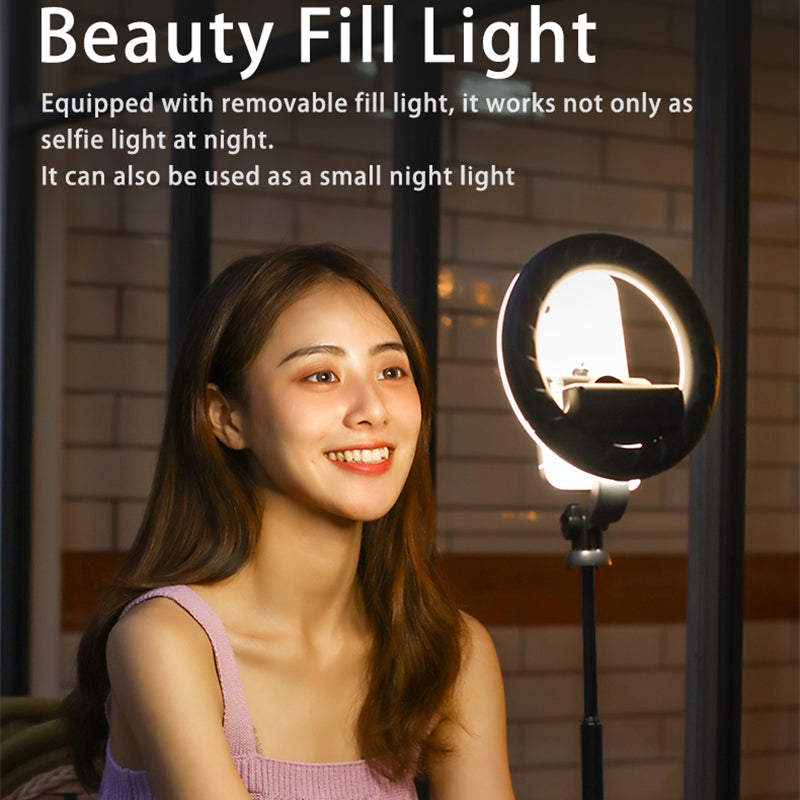 V01S 5inch Detachable Ring Light with Stainless Steel Folding Tripod Selfie Stick and Bluetooth Remote