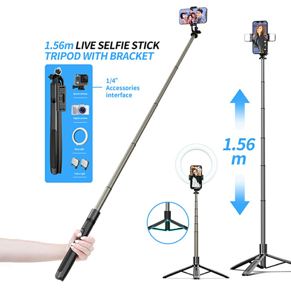 Q06 Multi-function 1.56m Telescopic Handheld Bluetooth Selfie Stick Tripod Stand with Shutter Remote