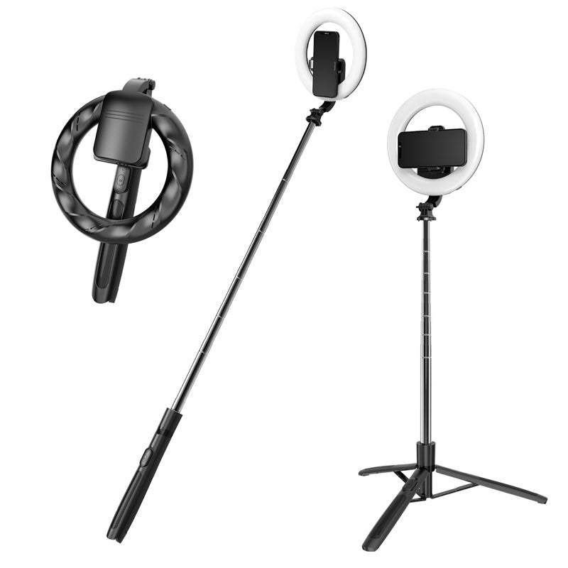 Q05s Integrated 8-inch Ring Light 1680mm Bluetooth Selfie Stick with Folding Tripod for Live Streaming Video Recording
