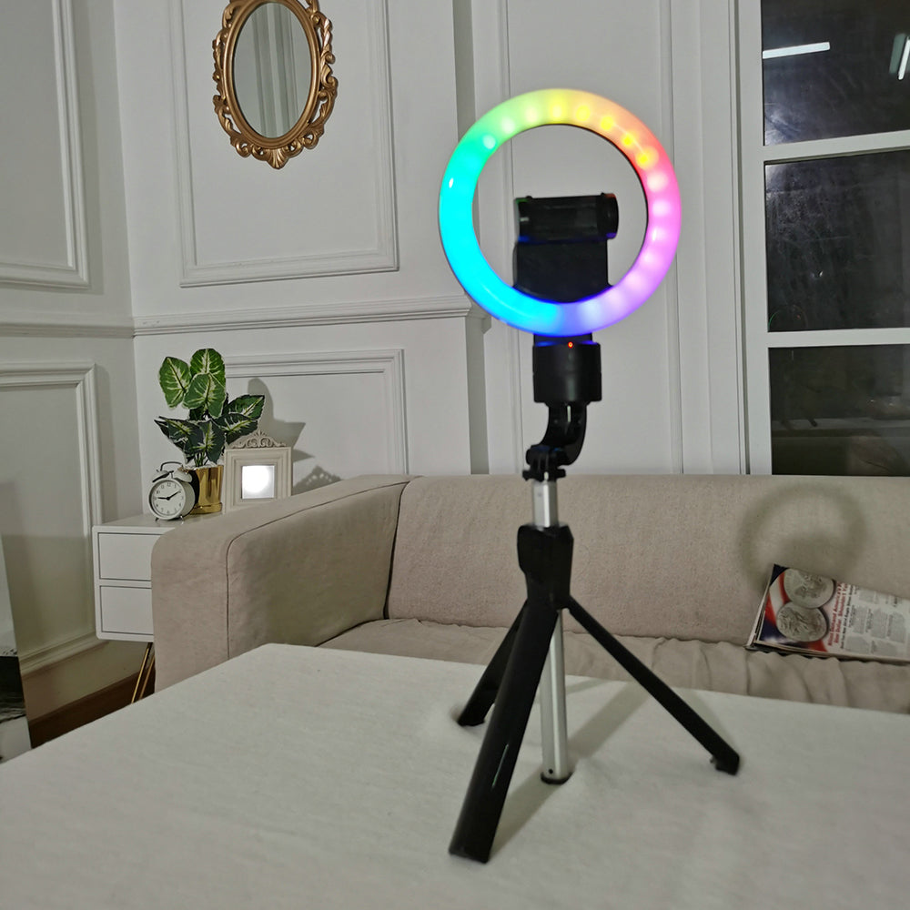 WH-12 Auto-Face 360° Rotating Smart Tracking Selfies Stick with Ring Light