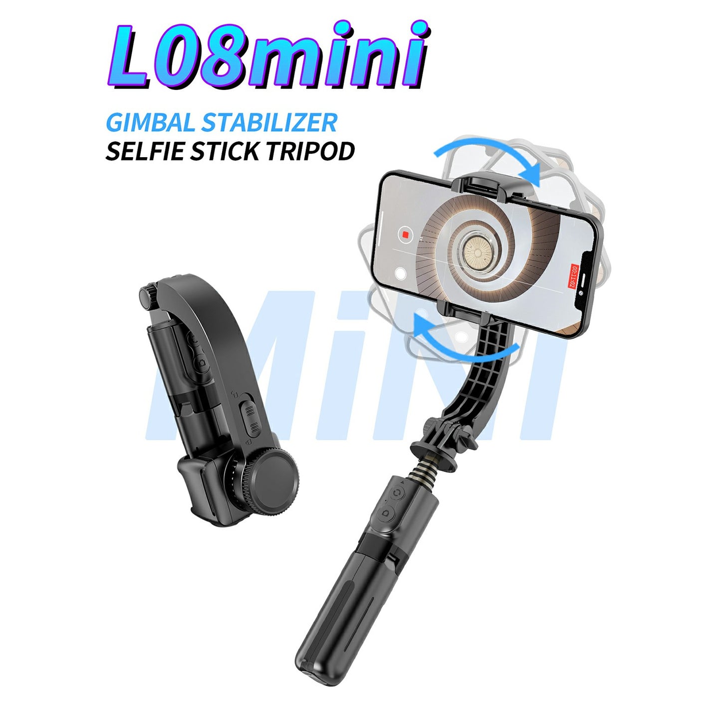 L08 Mini Selfie Stick Gimbal Stabilizer for Smartphone Foldable Tripod with Bluetooth-compatible Remote for iPhone Android - Black