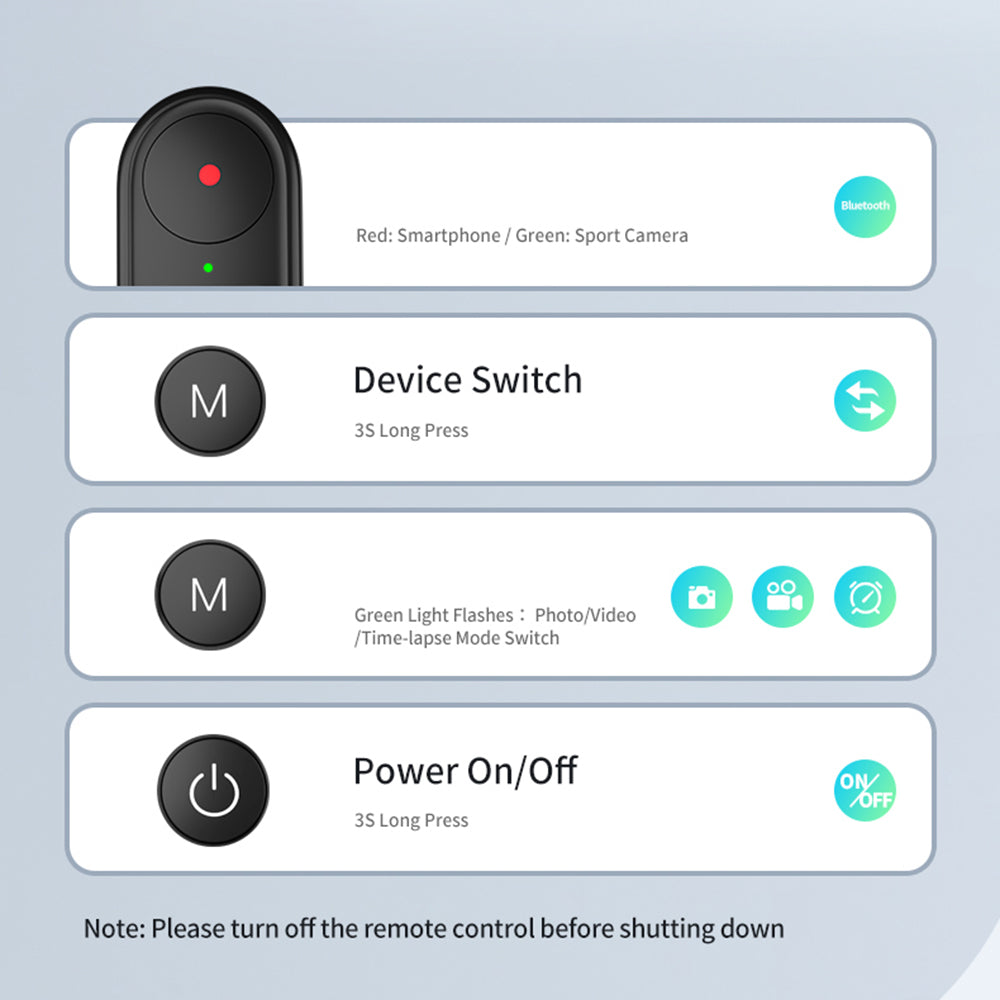 TELESIN TE-RCSS-001 Bluetooth Remote Control Tripod Folding Selfie Stick for GoPro10/9/8/MAX/IOS/Android Phones