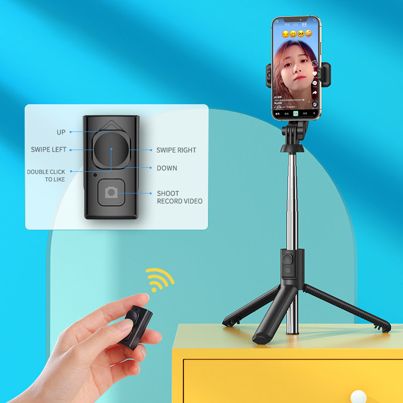 KP13 Retractable Wireless Remote Cell Phone Stand Folding Portable Bluetooth Selfie Stick Tripod (1.1m)