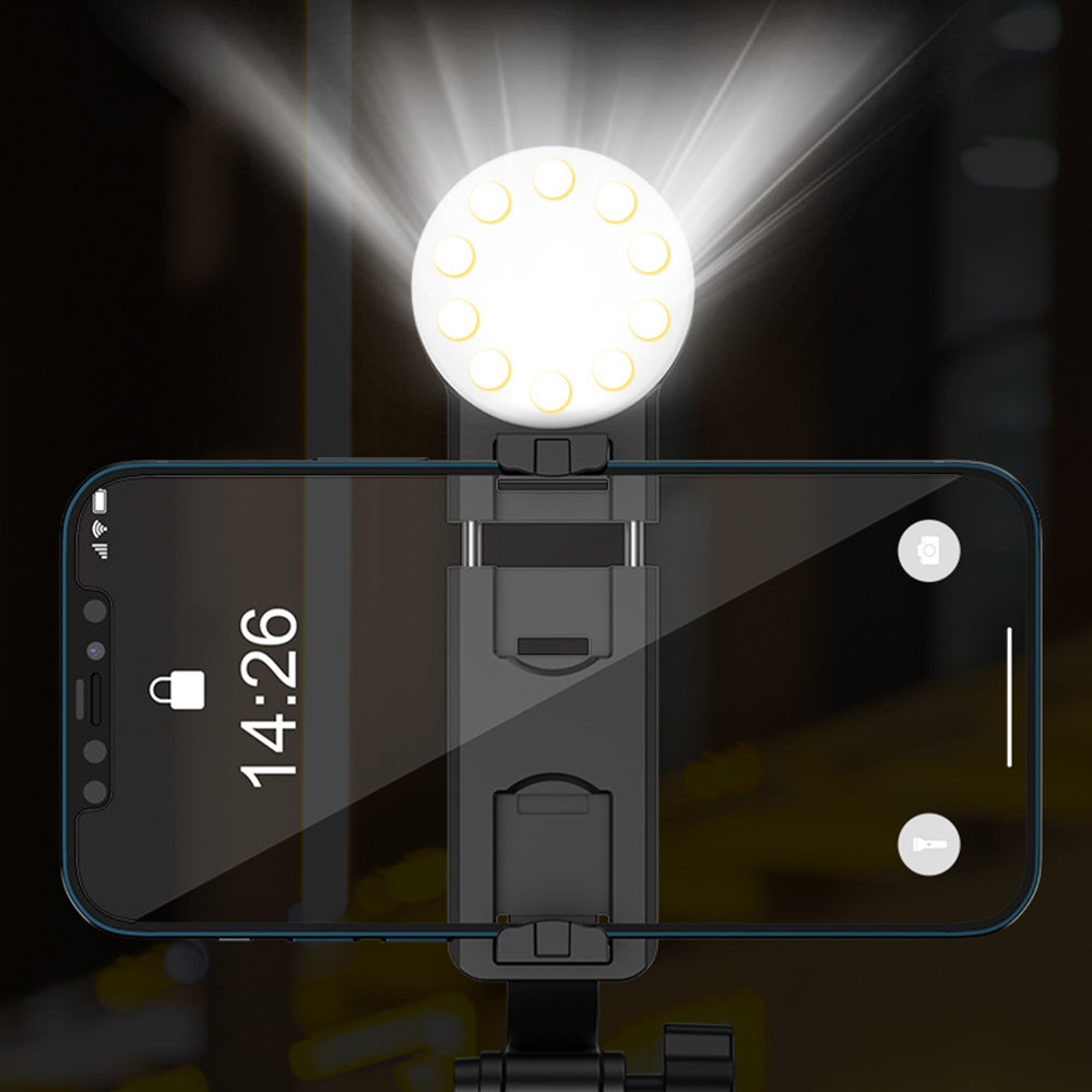 KP12S Portable Live-stream Cell Phone Stand Retractable Wireless Remote Bluetooth Selfie Stick Tripod with Fill Light