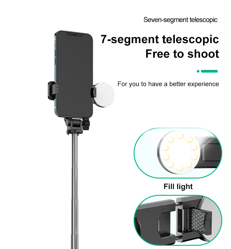 KP12S Portable Live-stream Cell Phone Stand Retractable Wireless Remote Bluetooth Selfie Stick Tripod with Fill Light