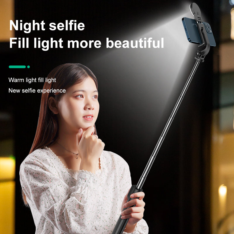 KP12S Portable Live-stream Cell Phone Stand Retractable Wireless Remote Bluetooth Selfie Stick Tripod with Fill Light